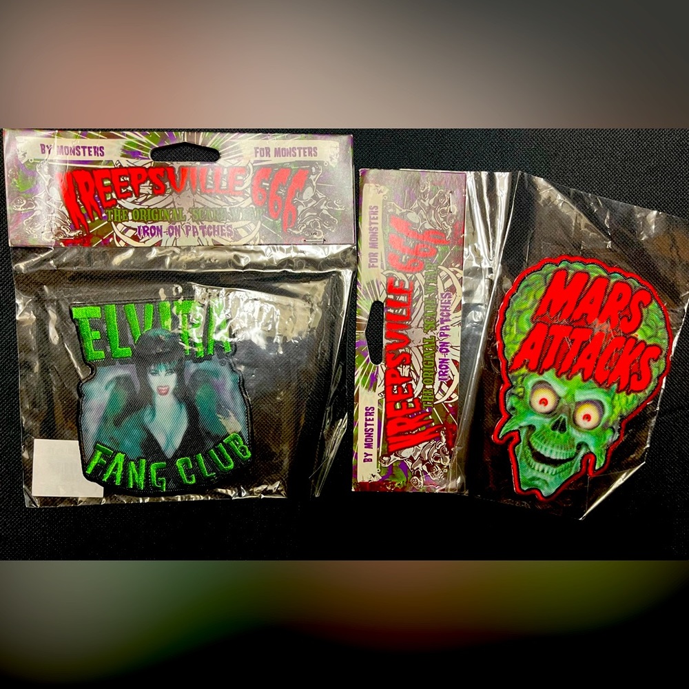 X SOLD X Bundle of Kreepsville Elvira & Mars Attacks iron on patches
